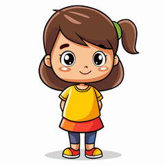 Obraz premium Cute little girl in yellow t-shirt. Vector illustration.