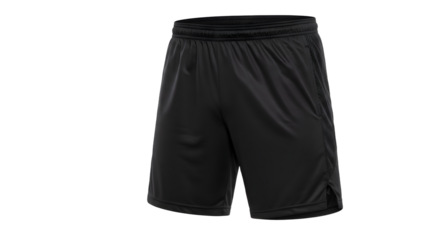 Black athletic shorts on a white background, showcasing a sleek design ideal for sports and fitness activities