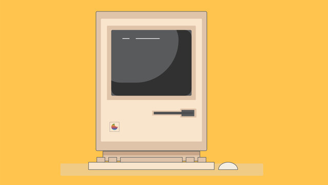Illustration of old retro computer devices, featuring vintage keyboards, monitors, and floppy disks, symbolizing nostalgia