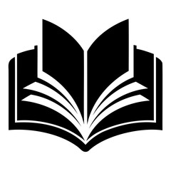 Black open book silhouette on transparent background