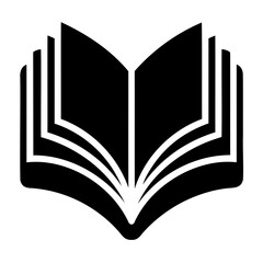 Black open book silhouette on transparent background