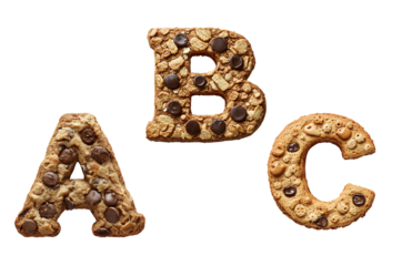 Text АВС  png cookie with cream and chocolate art alphabet, transparent background