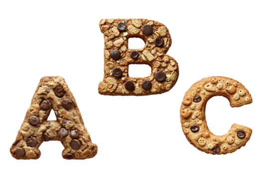 Text АВС  png cookie with cream and chocolate art alphabet, transparent background