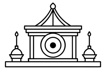 Laotian Temple Gong Line Art Vector Illustration