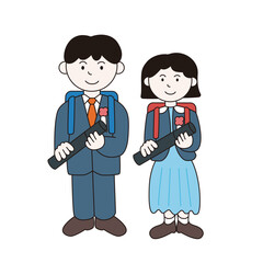 卒業証書を持った職学生の女の子と男の子