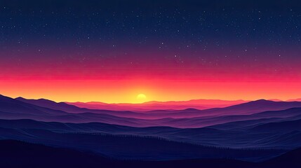 Scenic night sky above a sandy landscape, featuring a gradient of colors.