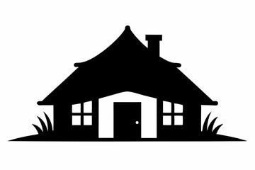 Miniature Thatched Farmhouse Silhouette Vector Illustration