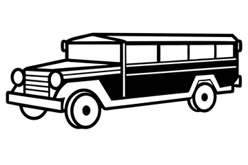 Philippine Jeepney Black And White Vector Illustration