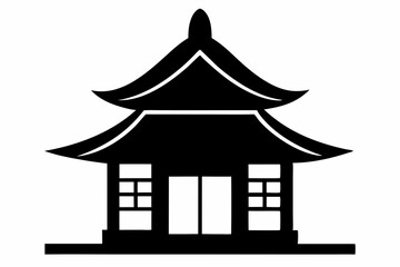 Small Japanese Tea House Silhouette Vector Illustration