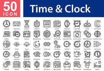 Time & Clock Scheduling Icon Collection and Symple Concept Black Outline