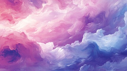 Abstract painting of swirling pastel clouds, pink, purple, and blue hues.