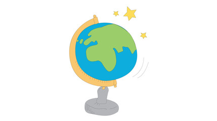 illustration of a world sphere for geography on a stand, showcasing a world map, symbolizing education, exploration