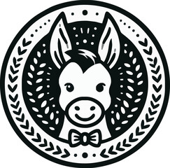 A cute cartoon vector illustration depicts a funny donkey with a bone, an animal clipart design