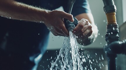 Fototapeta premium Plumber Fixing a Leaking Pipe