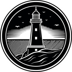 Lighthouse Round Silhouette Vector – Simple Black Coastal Design