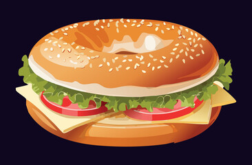 Bagel Sandwich Cheese - Vector Illustration