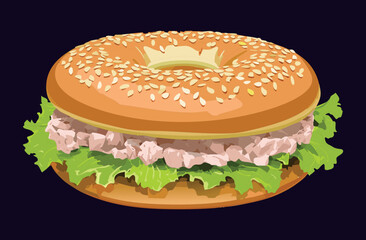 Vector Illustration of Tuna Salad Bagel