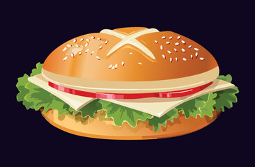 Hamburger Cheese Sandwich - Vector Illustration
