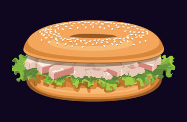 Bagel Sandwich with Tuna Topping - Vector Illustration