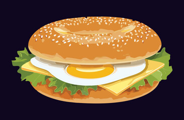 Bagel Egg and Cheese - Vector Illustration
