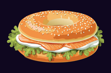 Sandwich Bagel Tuna Cream Cheese - Vector Illustration