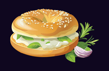 Garlic and Herb Cream Cheese Bagel - Vector Illustration