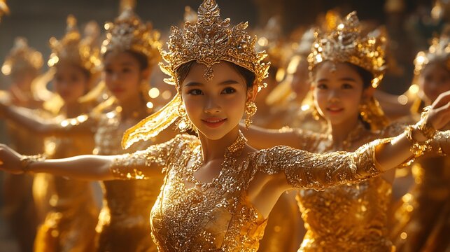 Golden cascade of dancers: A celebration of grace and cultural heritage - Powered by Adobe