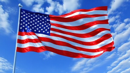 Obraz premium American flag waving in a clear blue sky