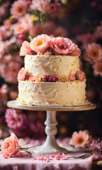 wedding cake with roses