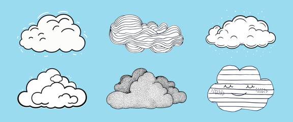 Whimsical cloud illustrations collection, vector set