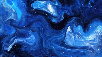 Obraz premium Abstract swirls of blue and white paint create a cosmic effect.