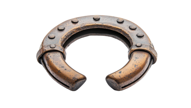 Metal U-Shaped Object with Raised Details on Transparent Background