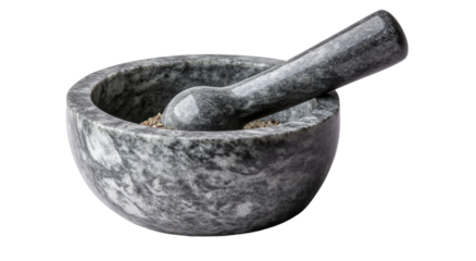 Grinding Spices with Stone Mortar and Pestle Close-up