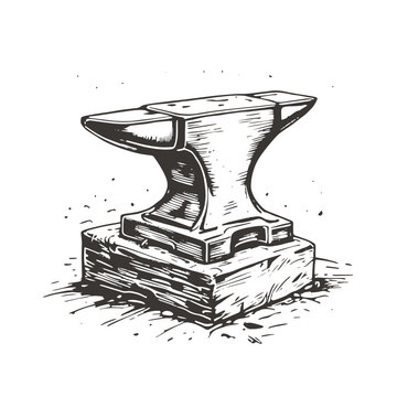 recommend clip art: Blacksmith anvil sketch engraving vector illustration. Scratch board style imitation. Black and white hand drawn image.