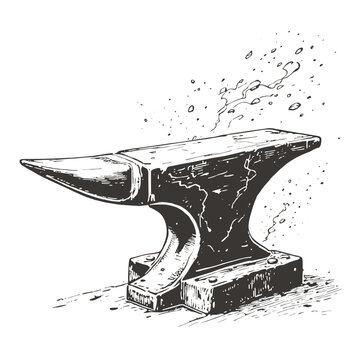 recommend clip art: Blacksmith anvil sketch engraving vector illustration. Scratch board style imitation. Black and white hand drawn image.