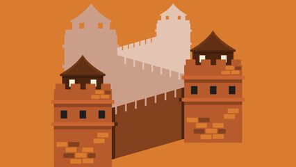 illustration of the Great Wall of China, stretching across mountains and valleys, showcasing its ancient architecture and historical significance