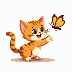 Obraz premium cute orange tabby kitten playing with yellow butterfly