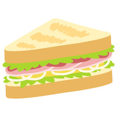 Delicious Sandwich Vector Illustration – Flat Style Layered Ham and Veggie Sandwich
