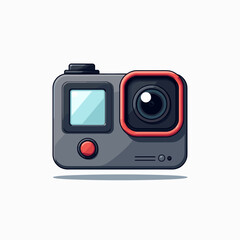Fototapeta premium gray gopro camera with red button and black strap