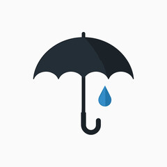 umbrella icon with rain drop  black and white illustration