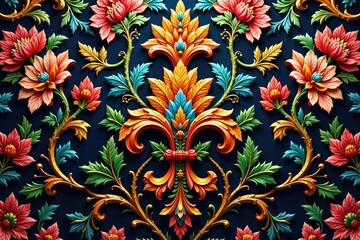 Intricate woven floral damask, opulent design, red, wallpaper, silk