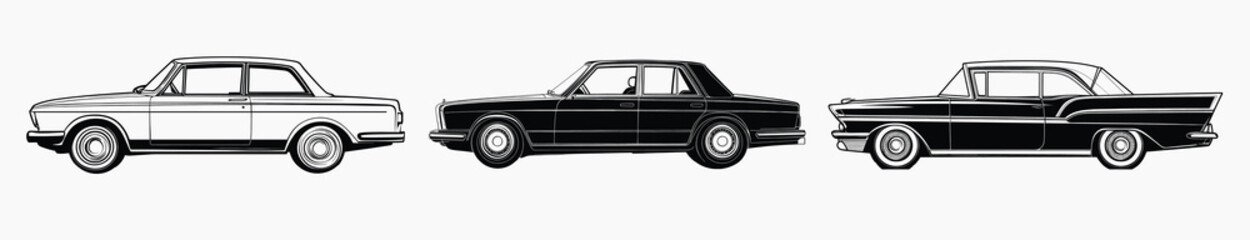 Classic vintage car illustrations, element vector set