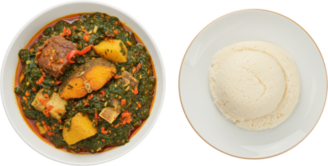 Nigerian Edikaikong Soup with Pounded Yam featuring Fish Beef and Vegetables
