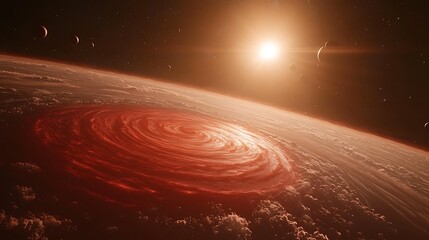 Fototapeta premium Red swirling storm on alien planet
