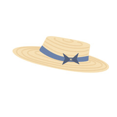 Canotier hat illustration. Boater cap elegant headwear for summer vacation. Vector
