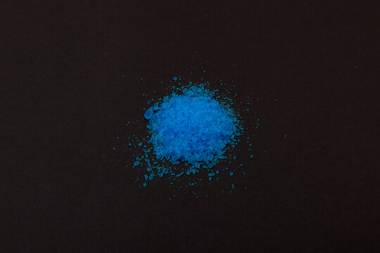 Cupric sulfate powder. Bright blue copper sulfate. Salt CuSO4, also called blue vitriol or bluestone. Fertilizer. Antiseptic and fungicidal agent for wood processing in order to combat mold and rot
