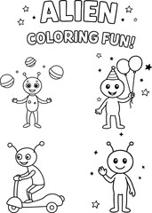 Funny Space Aliens Coloring Page for Kids – Outer Galaxy Printable Activity
