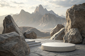 Mountain view of Abstract Stone and Rock shape background, minimalist mockup for podium display or showcase.
