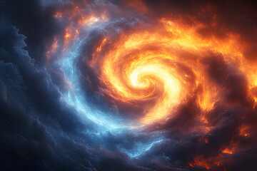 Obraz premium Cosmic Balance of Fire and Ice Swirling in a Vortex of Elemental Forces