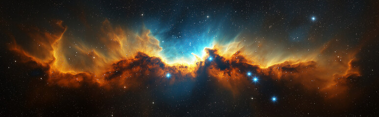 Fototapeta premium Cosmic Nebula Background Vibrant Orange and Blue Hues for Space Exploration Designs